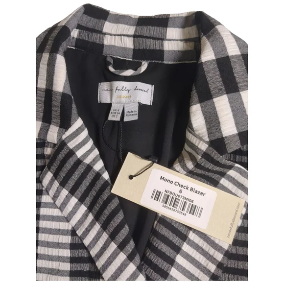 Never Fully Dressed Mono Blazer Black & White Check Jacket NWT Ret$153 - Picture 7 of 8